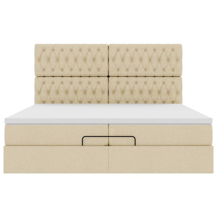 Cadru de pat otoman cu saltele crem 200x200cm stofa WALTI