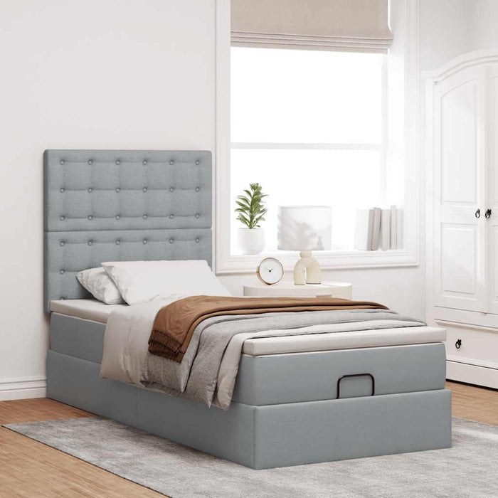 Cadru de pat otoman cu saltea țesătură gri deschis 80x200cm - WALTI WALTI