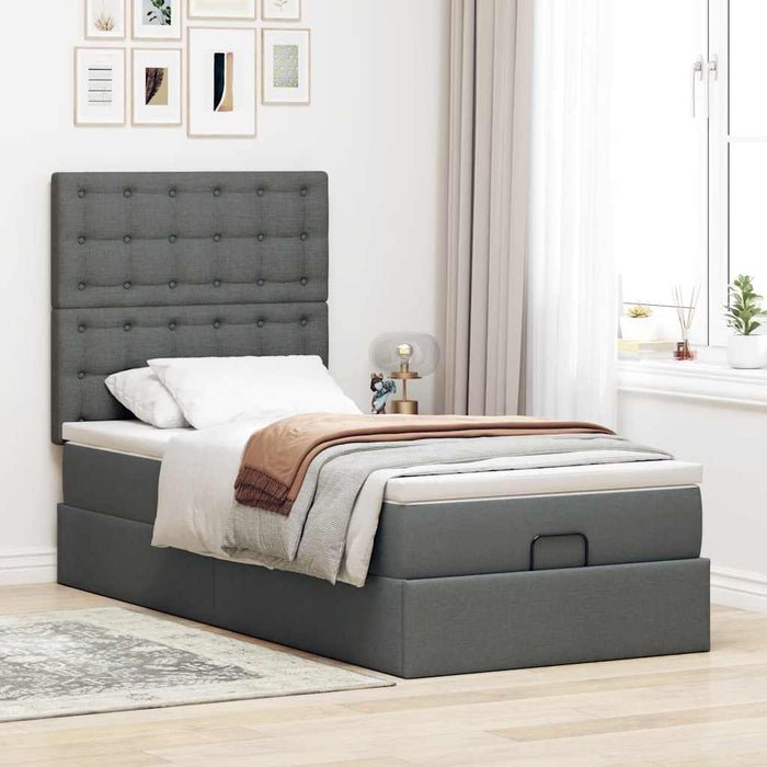 Cadru de pat otoman cu saltele Gri închis 80x200cm țesătură - WALTI WALTI