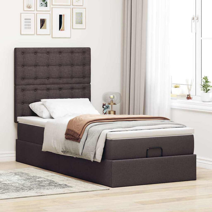 Cadru de pat otoman cu saltele țesătură maro închis 80x200cm WALTI