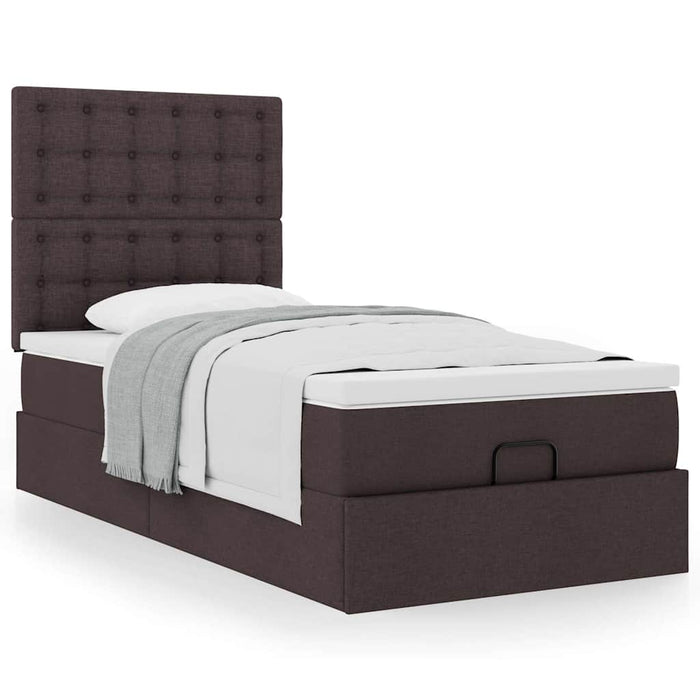 Cadru de pat otoman cu saltele țesătură maro închis 80x200cm WALTI