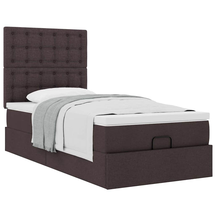 Cadru de pat otoman cu saltele țesătură maro închis 80x200cm WALTI