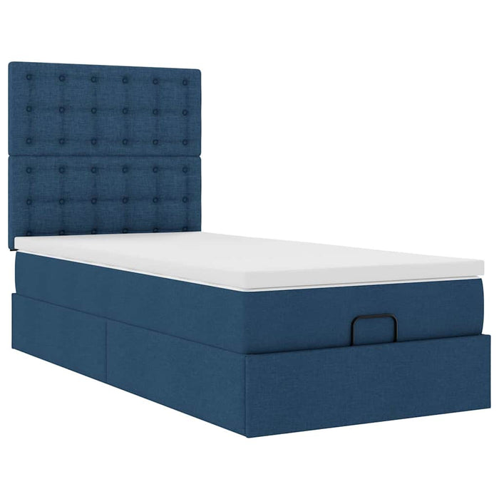 Cadru de pat otoman cu saltea țesătură albastră 80x200cm WALTI