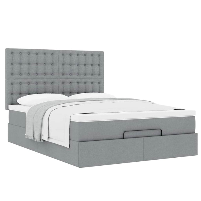 Cadru de pat otoman cu saltea țesătură gri deschis 140x190cm - WALTI WALTI