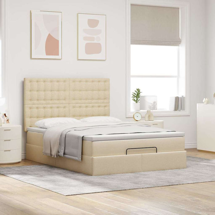 Cadru de pat otoman cu saltea crem 140x190cm stofa - WALTI WALTI
