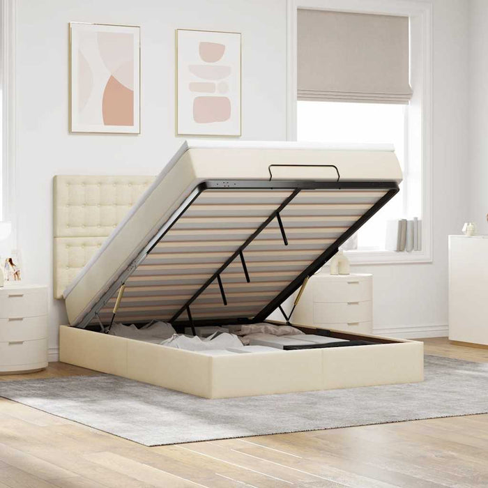 Cadru de pat otoman cu saltea crem 140x190cm stofa - WALTI WALTI
