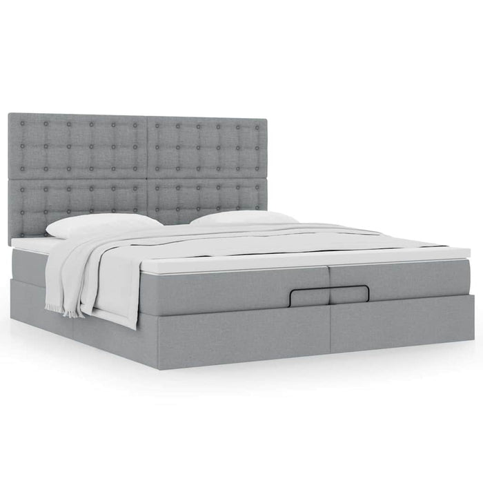 Cadru de pat otoman cu saltele țesătură gri deschis 200x200cm - WALTI WALTI
