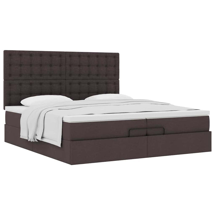 Cadru de pat otoman cu saltele țesătură maro închis 200x200cm WALTI