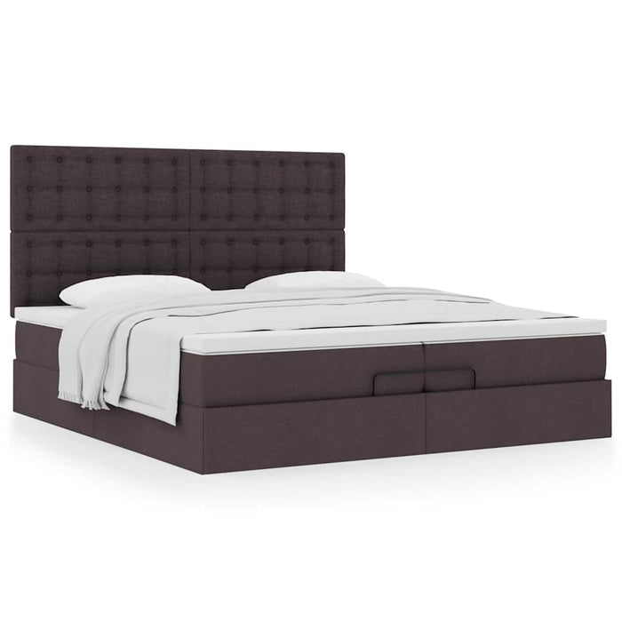 Cadru de pat otoman cu saltele țesătură maro închis 200x200cm WALTI