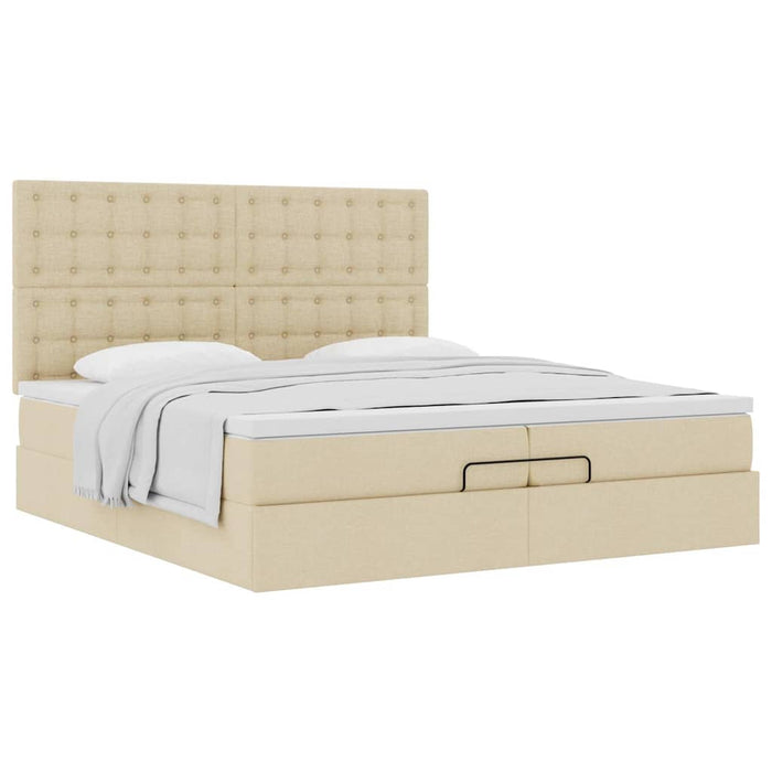 Cadru de pat otoman cu saltele crem 200x200cm stofa WALTI