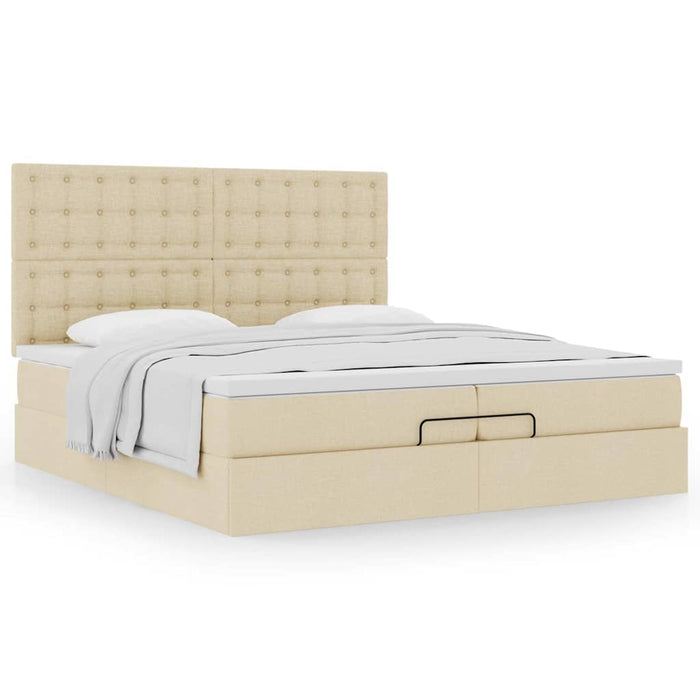 Cadru de pat otoman cu saltele crem 200x200cm stofa WALTI