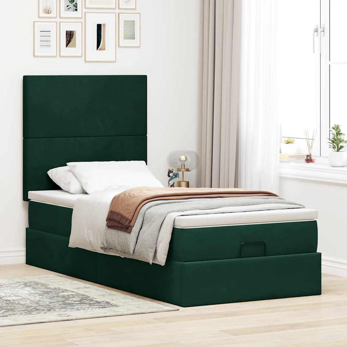 Cadru de pat otoman cu saltele, catifea verde închis 80x200cm - WALTI WALTI
