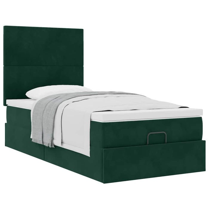 Cadru de pat otoman cu saltele, catifea verde închis 80x200cm - WALTI WALTI
