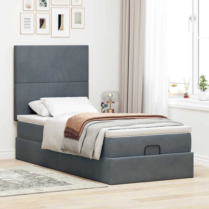 Cadru de pat otoman cu saltele Gri închis 90x190cm catifea - WALTI WALTI