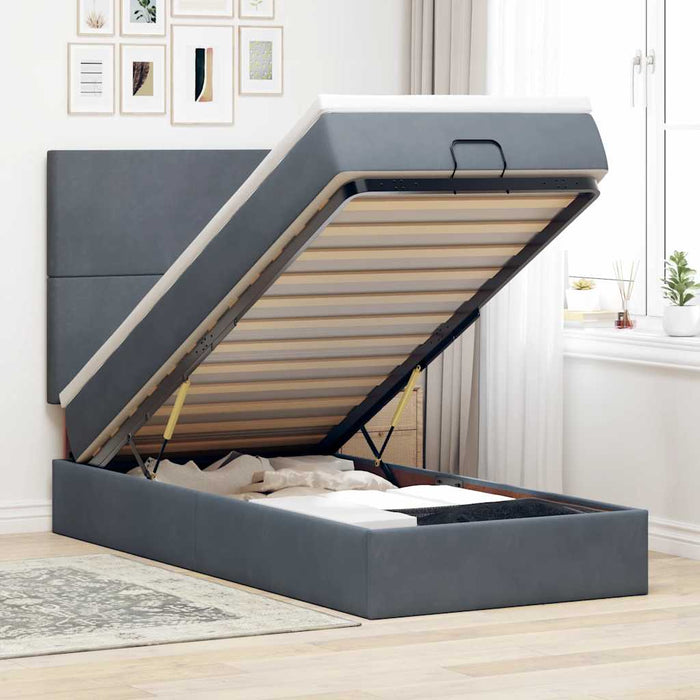 Cadru de pat otoman cu saltele Gri închis 90x190cm catifea - WALTI WALTI