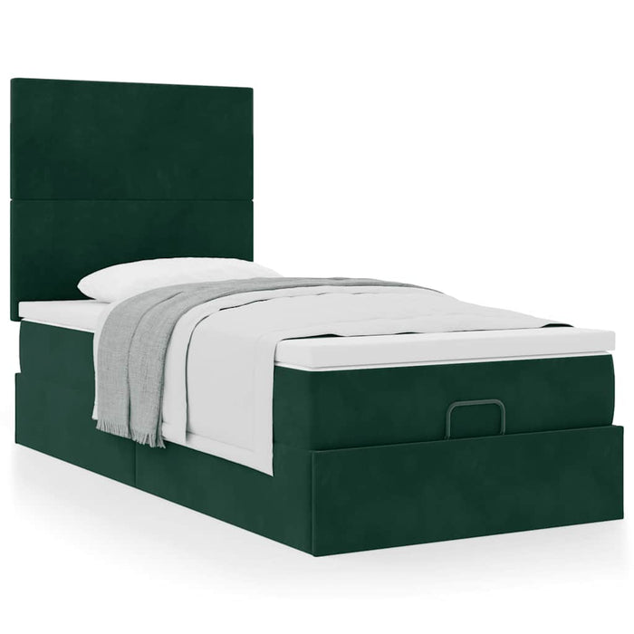 Cadru de pat otoman cu saltele, catifea verde închis 90x190cm - WALTI WALTI