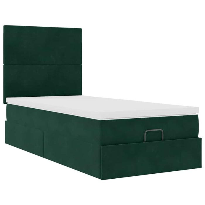 Cadru de pat otoman cu saltele, catifea verde închis 90x190cm - WALTI WALTI