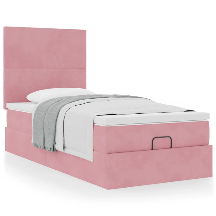 Cadru de pat otoman cu saltele, catifea roz 90x190cm - WALTI WALTI