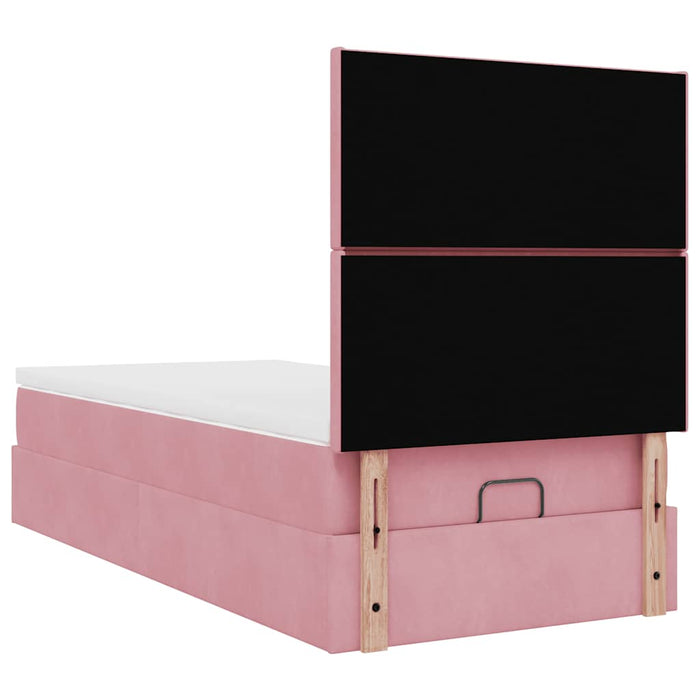 Cadru de pat otoman cu saltele, catifea roz 90x190cm - WALTI WALTI