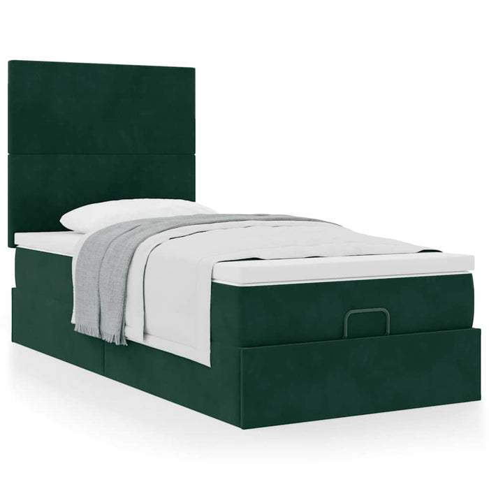 Cadru de pat otoman cu saltele, catifea verde închis 90x200cm - WALTI WALTI