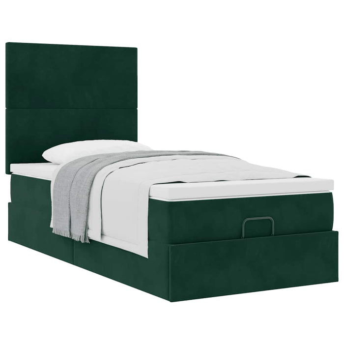 Cadru de pat otoman cu saltele, catifea verde închis 90x200cm - WALTI WALTI