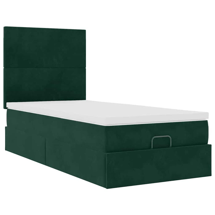 Cadru de pat otoman cu saltele, catifea verde închis 90x200cm - WALTI WALTI