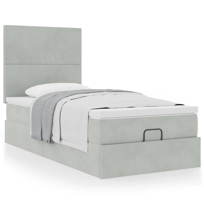 Cadru de pat otoman cu saltele Gri deschis 100x200cm catifea - WALTI WALTI