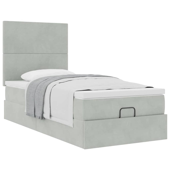 Cadru de pat otoman cu saltele Gri deschis 100x200cm catifea - WALTI WALTI
