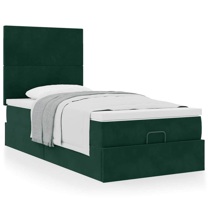 Cadru de pat otoman cu saltele, catifea verde închis 100x200cm - WALTI WALTI