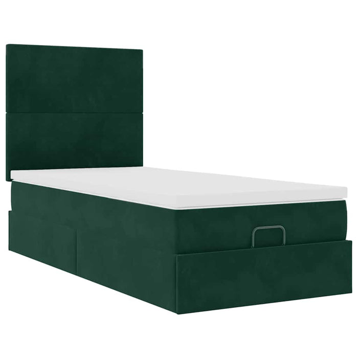 Cadru de pat otoman cu saltele, catifea verde închis 100x200cm - WALTI WALTI