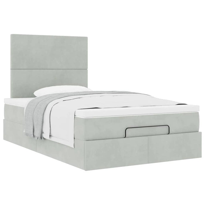 Cadru de pat otoman cu saltele Gri deschis 120x190cm catifea - WALTI WALTI