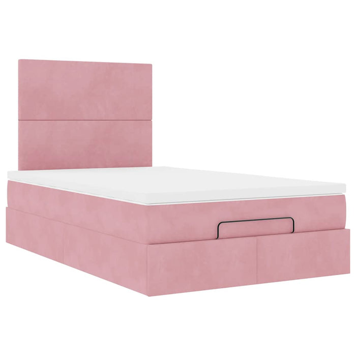 Cadru de pat otoman cu saltele Roz 120x190cm catifea - WALTI WALTI