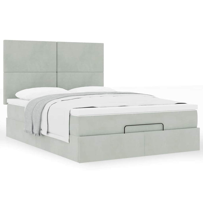 Cadru de pat otoman cu saltele Gri deschis 140x190cm catifea - WALTI WALTI