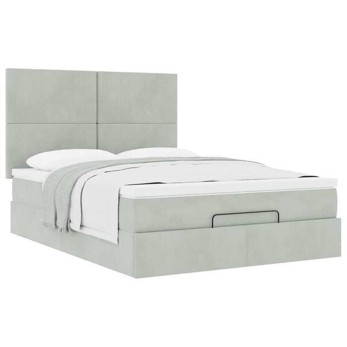 Cadru de pat otoman cu saltele Gri deschis 140x190cm catifea - WALTI WALTI