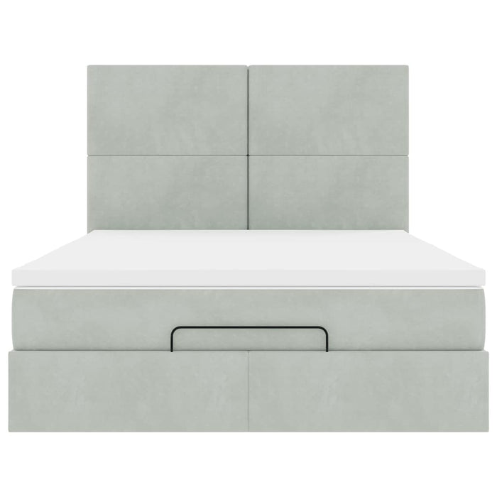 Cadru de pat otoman cu saltele Gri deschis 140x190cm catifea - WALTI WALTI