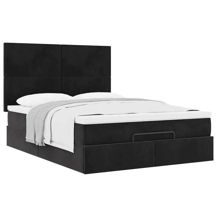 Cadru de pat otoman cu saltele, catifea neagră 140x190cm - WALTI WALTI
