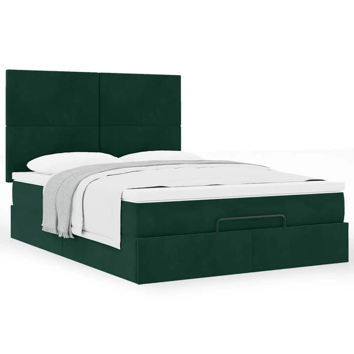 Cadru de pat otoman cu saltele, catifea verde închis 140x190cm - WALTI WALTI