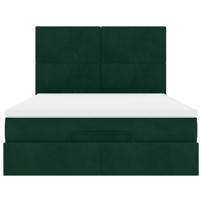 Cadru de pat otoman cu saltele, catifea verde închis 140x190cm - WALTI WALTI