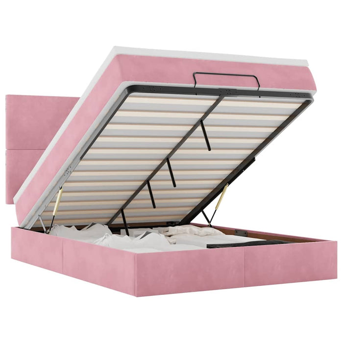 Cadru de pat otoman cu saltele Roz 140x190cm catifea - WALTI WALTI