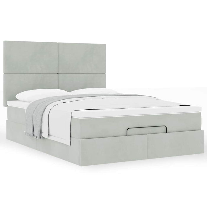 Cadru de pat otoman cu saltele Gri deschis 140x200cm catifea - WALTI WALTI