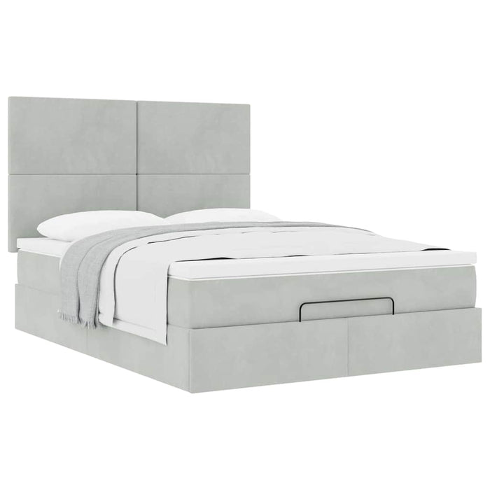 Cadru de pat otoman cu saltele Gri deschis 140x200cm catifea - WALTI WALTI