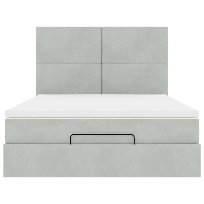 Cadru de pat otoman cu saltele Gri deschis 140x200cm catifea - WALTI WALTI