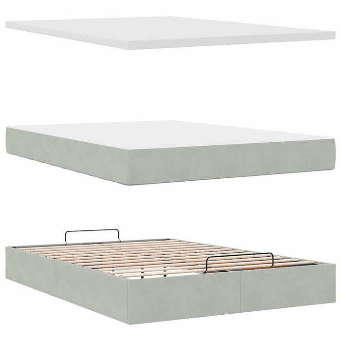 Cadru de pat otoman cu saltele Gri deschis 140x200cm catifea - WALTI WALTI