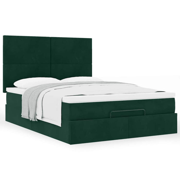 Cadru de pat otoman cu saltele verde închis 140x200cm catifea - WALTI WALTI