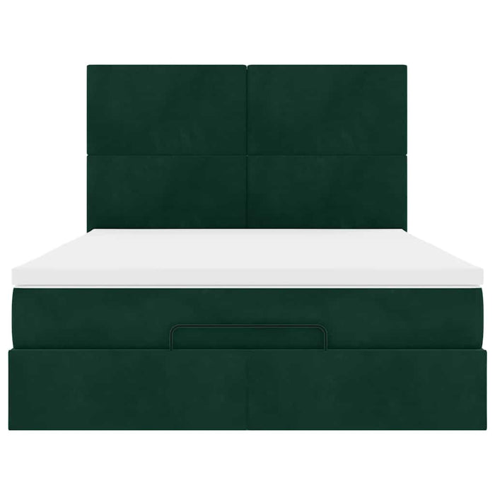 Cadru de pat otoman cu saltele verde închis 140x200cm catifea - WALTI WALTI