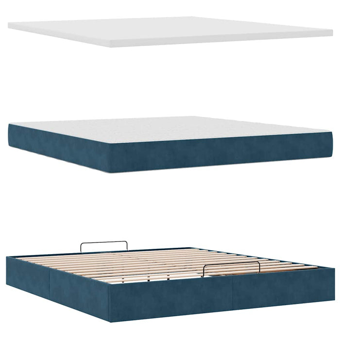 Cadru pat otoman cu saltele Albastru închis 160x200cm catifea - WALTI WALTI