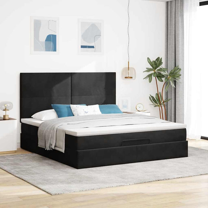 Cadru de pat otoman cu saltele, catifea neagră 180x200cm - WALTI WALTI