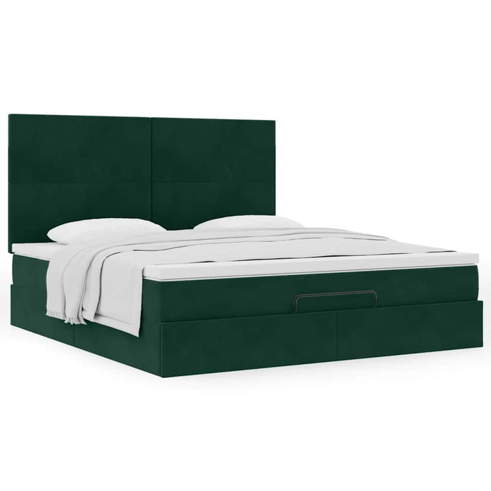 Cadru de pat otoman cu saltele, catifea verde închis 180x200cm - WALTI WALTI