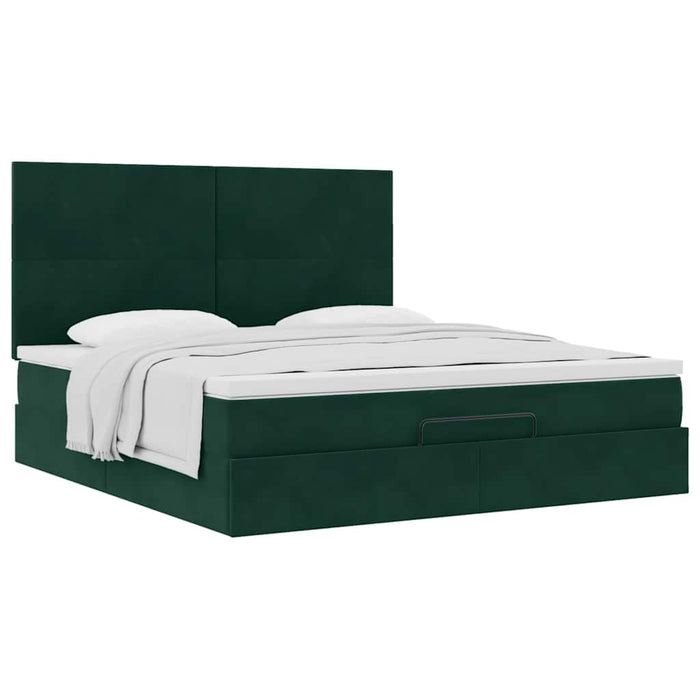 Cadru de pat otoman cu saltele, catifea verde închis 180x200cm - WALTI WALTI