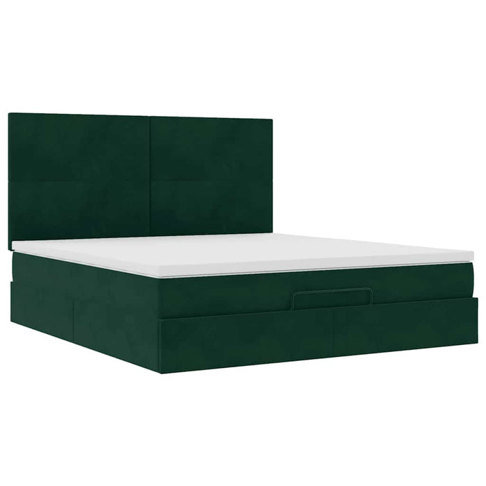 Cadru de pat otoman cu saltele, catifea verde închis 180x200cm - WALTI WALTI